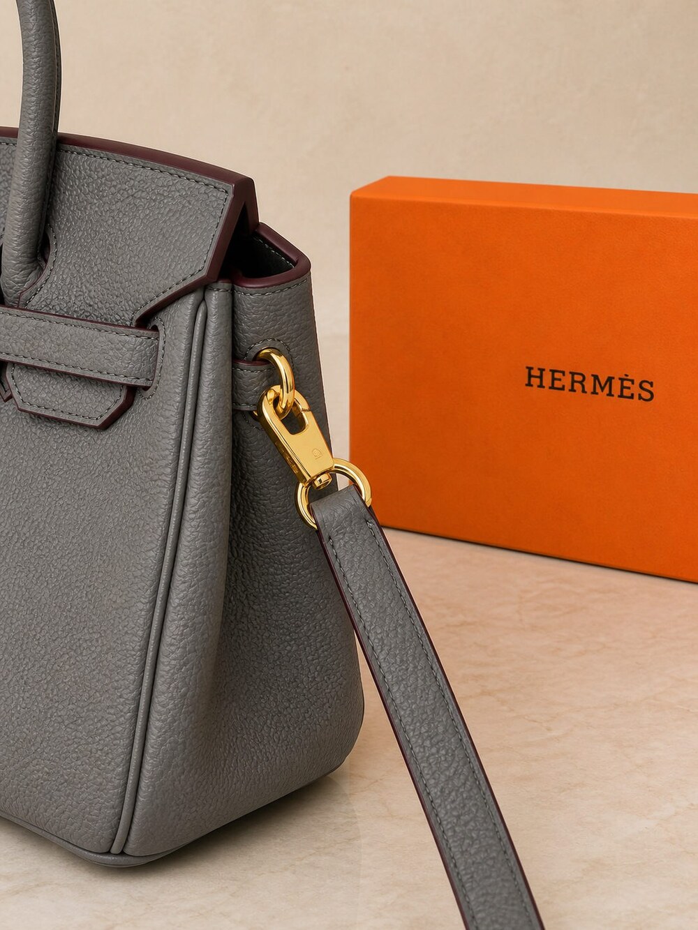 Hermes Birkin Handbag in Gris Meyer Togo with Gold Finish - Picture 7 of 9